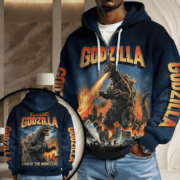 Godzilla Waffle Half Zip Hoodie-THK122136
