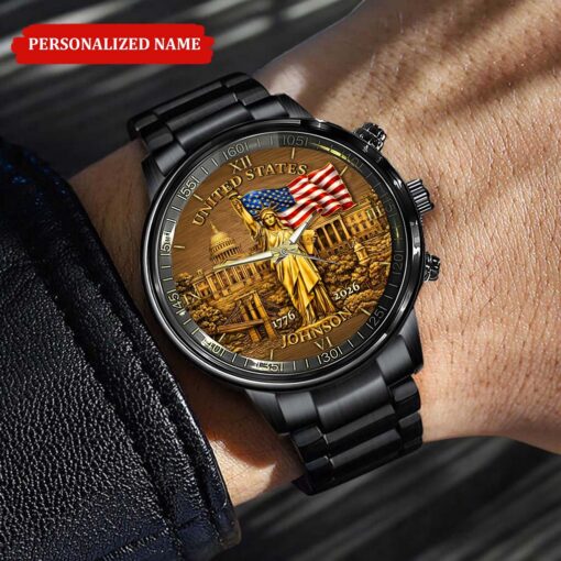 Personalized America 250th Anniversary Black Stainless Steel Watch - Image 4