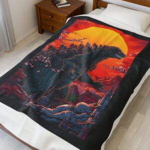 Godzilla Monster Sunset Quilt Blanket