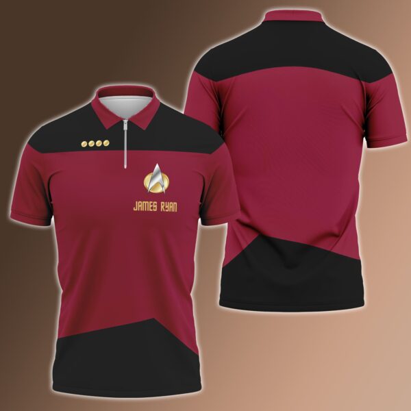 Alternative view of Personalized Star Trek The Next Generation Command Uniform 3D Zip Polo