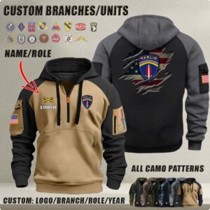 Alternative view of Personalized US Military Halfzip Hoodie-THK119023
