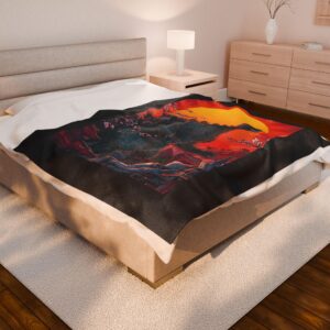Alternative view of Godzilla Monster Sunset Quilt Blanket