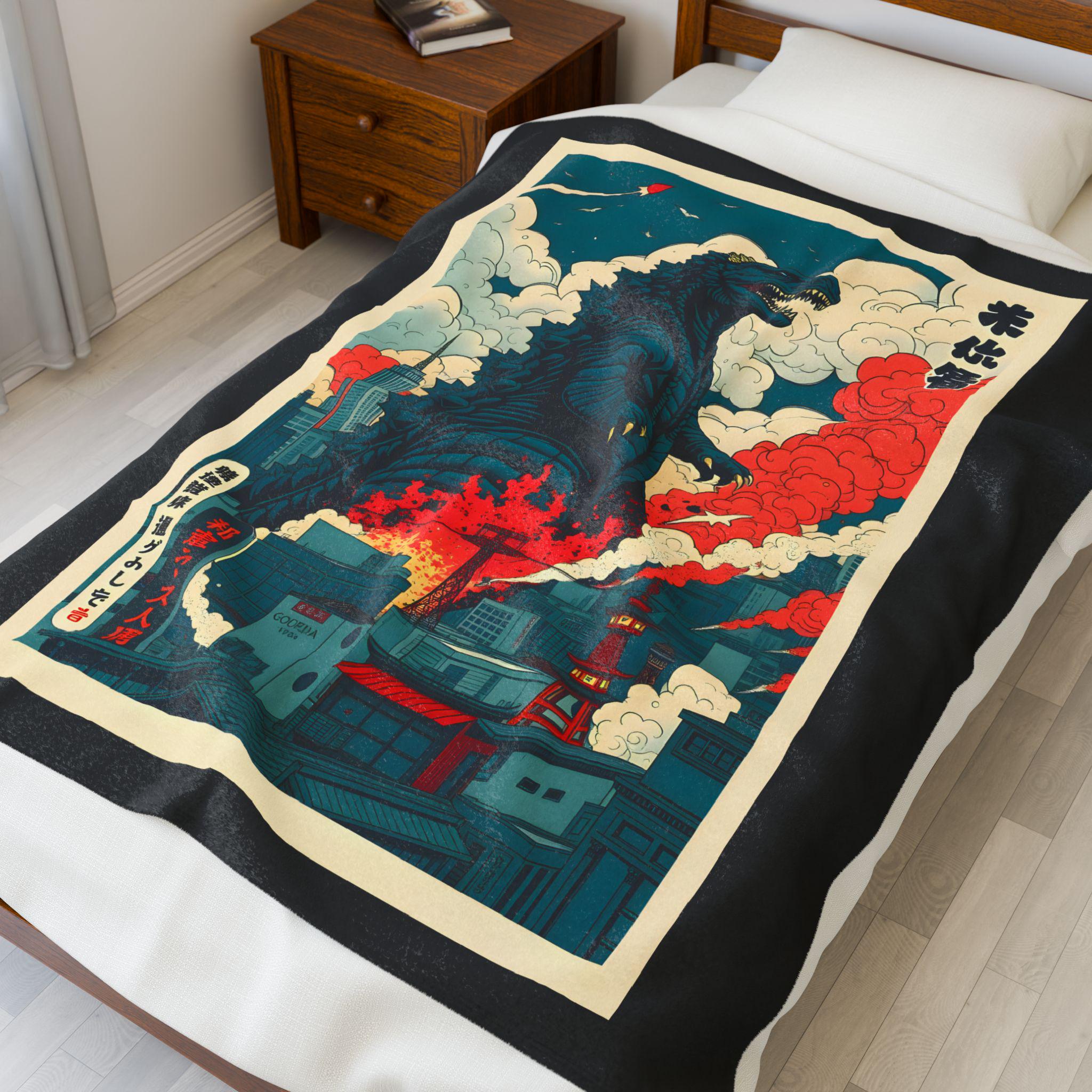 Retro Godzilla Quilt Blanket