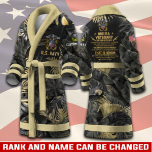 Alternative view of Personalized Veteran Tropical Camo Custom Rank & Name Bathrobe