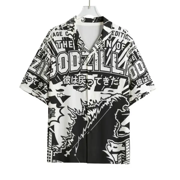 Button Down Shirt Godzilla Rayon Hawaiian