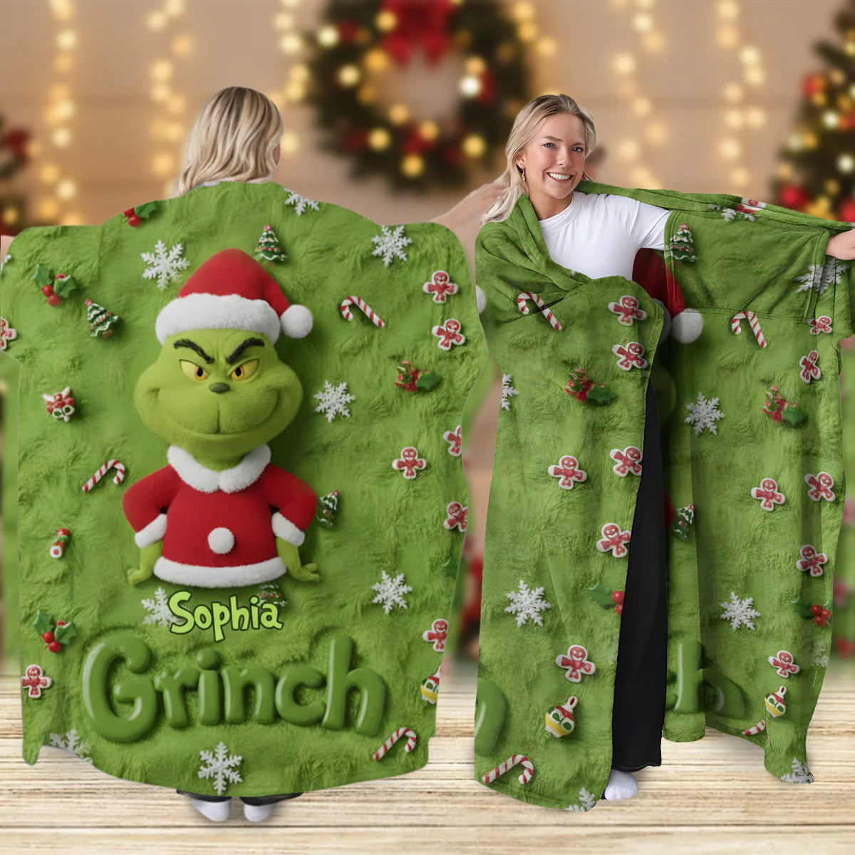 Personalized Merry Grinchmas Wearable Blanket