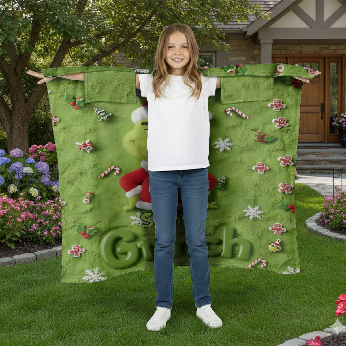 Personalized Merry Grinchmas Wearable Blanket - Image 4