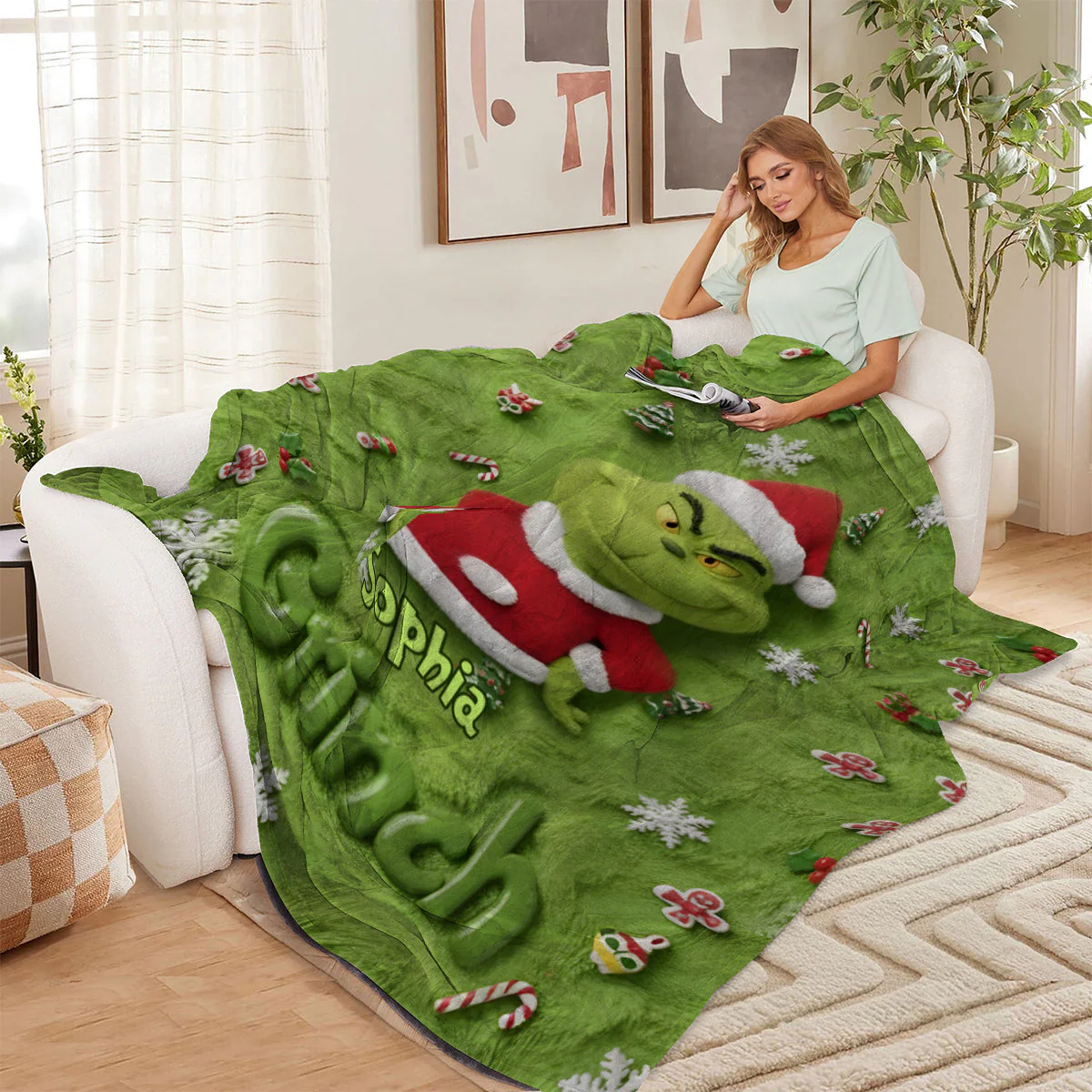 Personalized Merry Grinchmas Wearable Blanket - Image 2