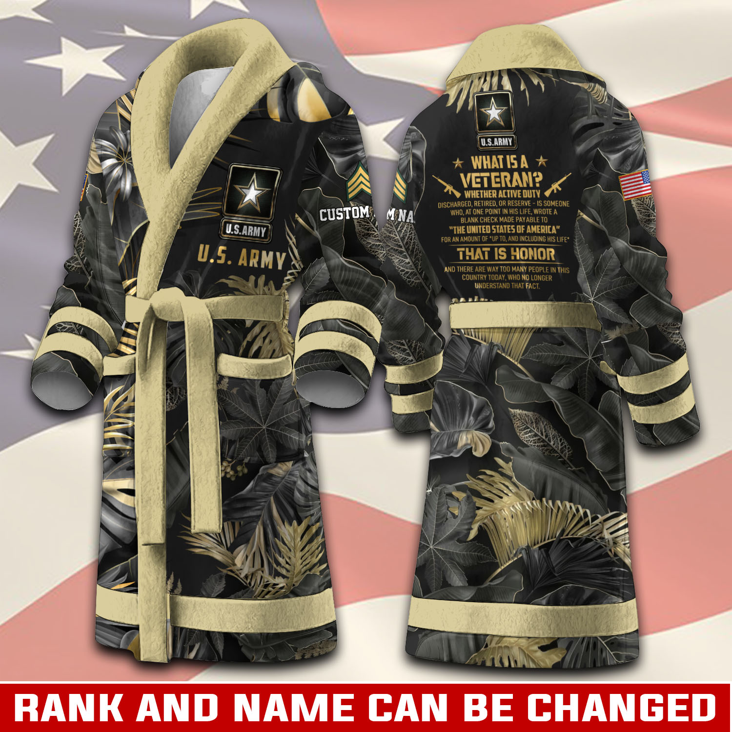 Personalized Veteran Tropical Camo Custom Rank & Name Bathrobe