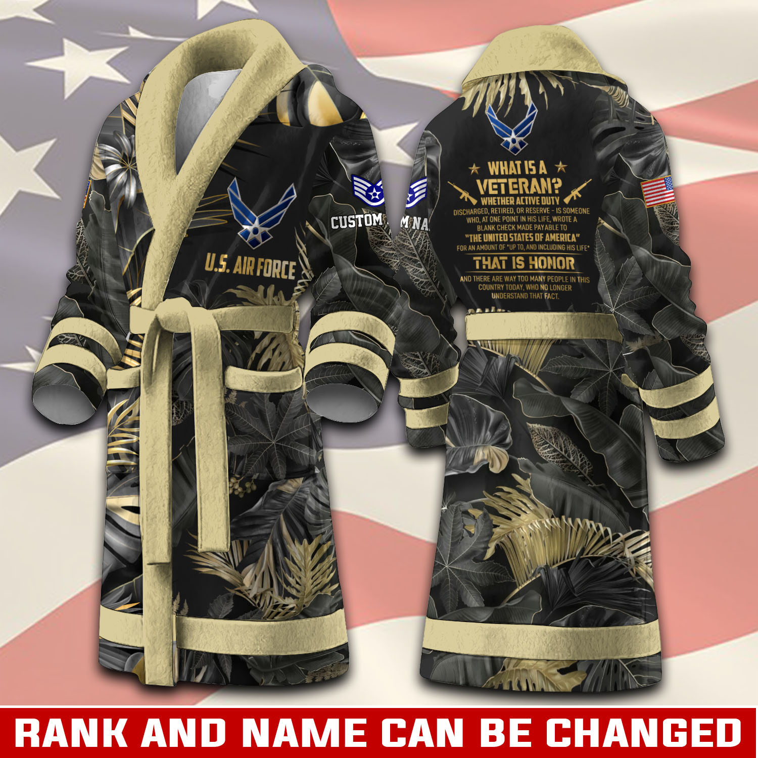 Personalized Veteran Tropical Camo Custom Rank & Name Bathrobe - Image 5