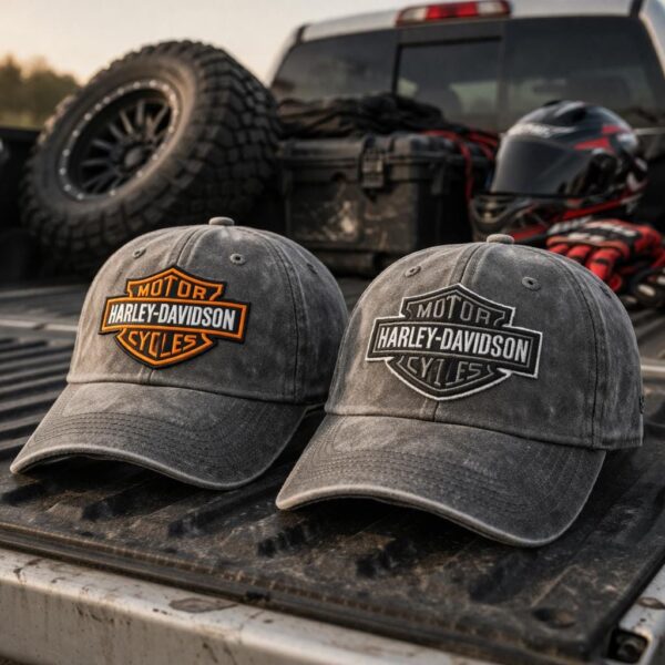 Washed Grey Harley Bar and Shield Style Embroidery Cap