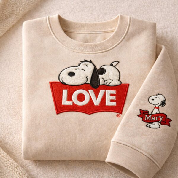 Personalized Cute Love Snoopy Embroidered Sweatshirt