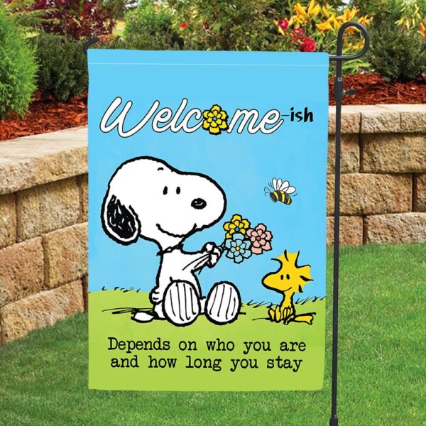Alternative view of Funny Welcome-ish Snoopy Double Sided Garden Flag