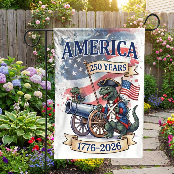 Alternative view of Godzilla 250 Years of America Garden Flag - THK127031