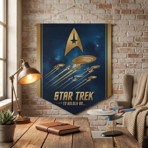 Alternative view of Star Trek "To Boldly Go" Starship Fleet Wall Banner