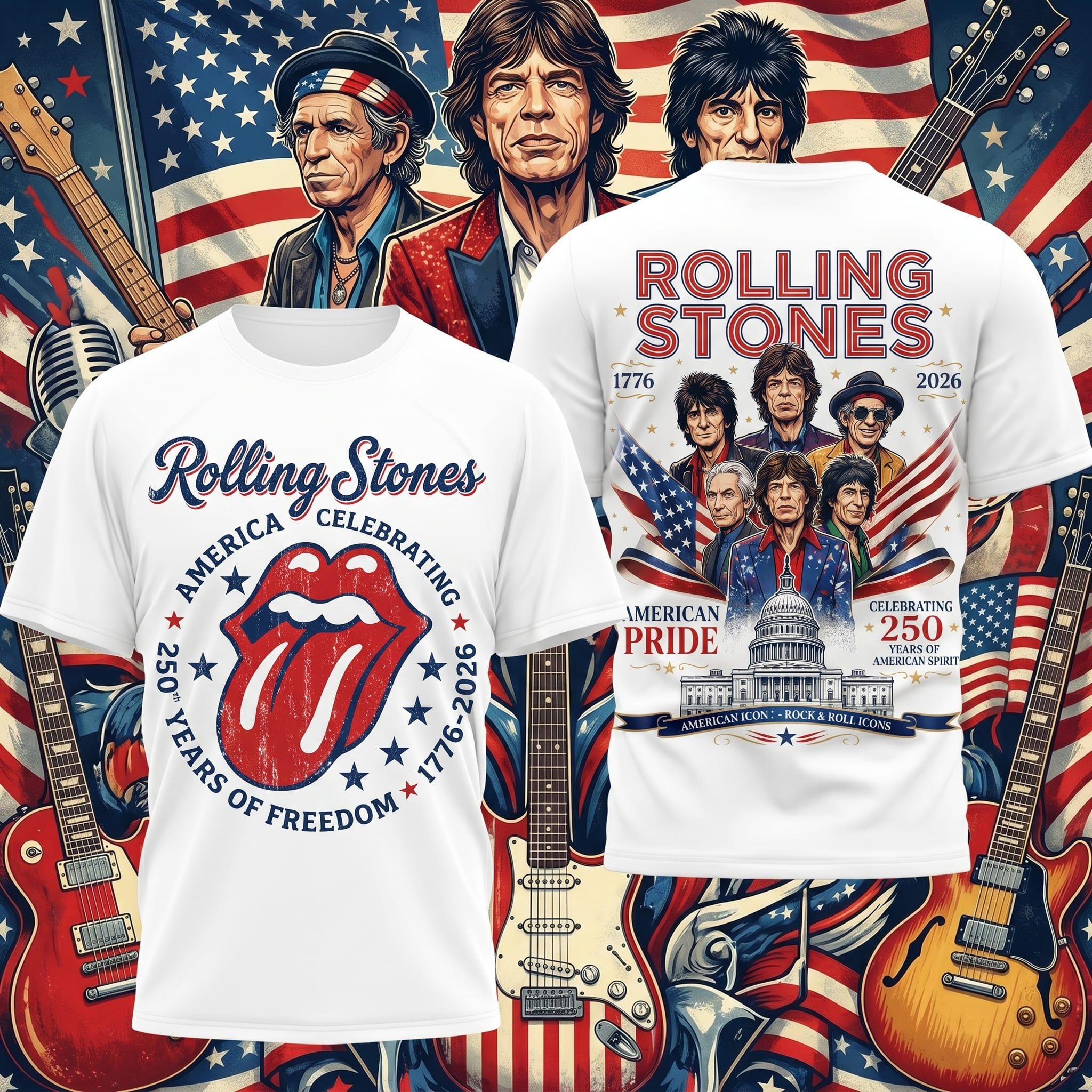 Premium The Rolling Stones 250 Years Of Freedom 3D Shirt