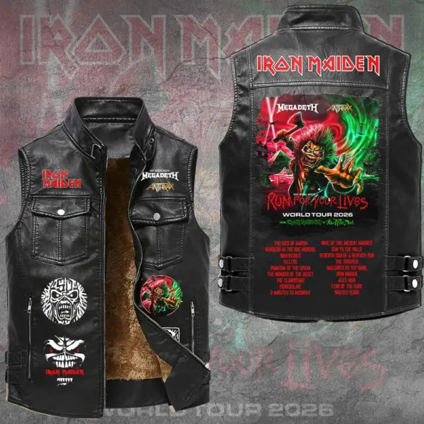 Premium Iron Maiden 2026 World Tour 2D Sleeveless Leather Vest