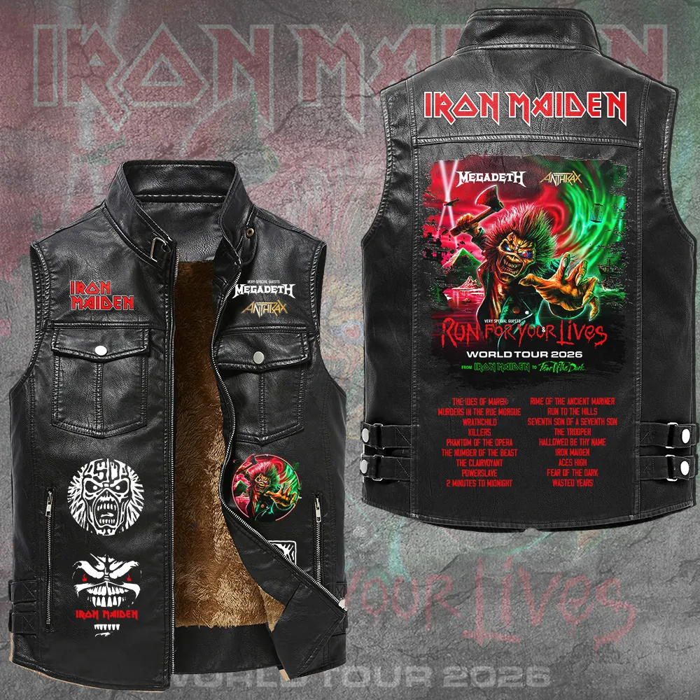 Premium Iron Maiden 2026 World Tour 2D Sleeveless Leather Vest