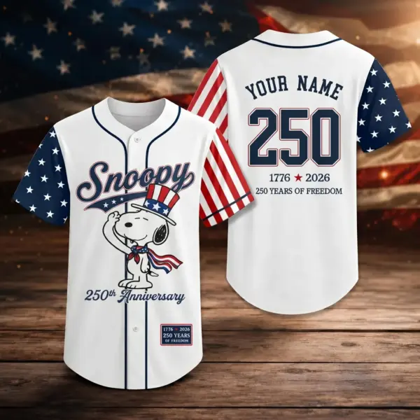 Personalized Snoopy 250 Years of America Baseball Jersey - THK131571