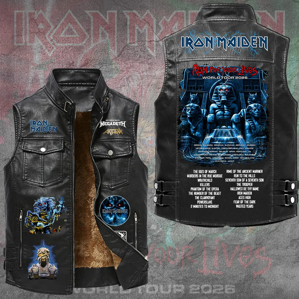 Premium Iron Maiden 2026 World Tour 2D Sleeveless Leather Vest-THK130302