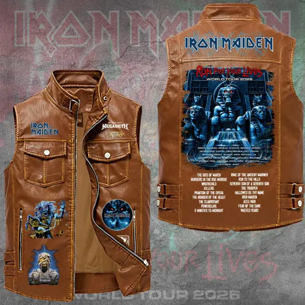 Alternative view of Premium Iron Maiden 2026 World Tour 2D Sleeveless Leather Vest-THK130302