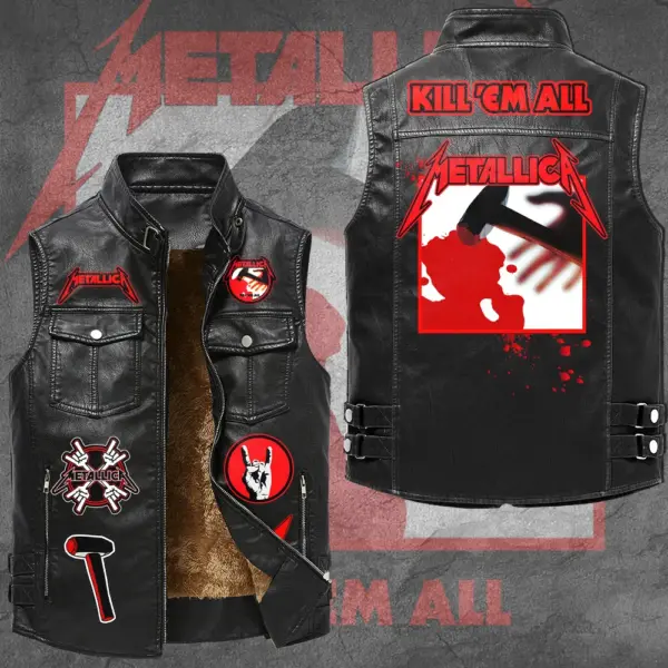 Metallica Premium 2D Sleeveless Leather Vest-THK130332