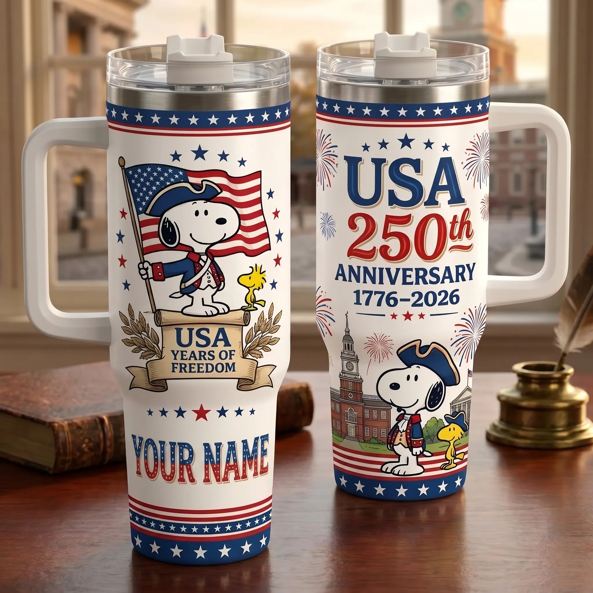 Personalized Snoopy 250 Years of America 40oz Stanley Tumbler