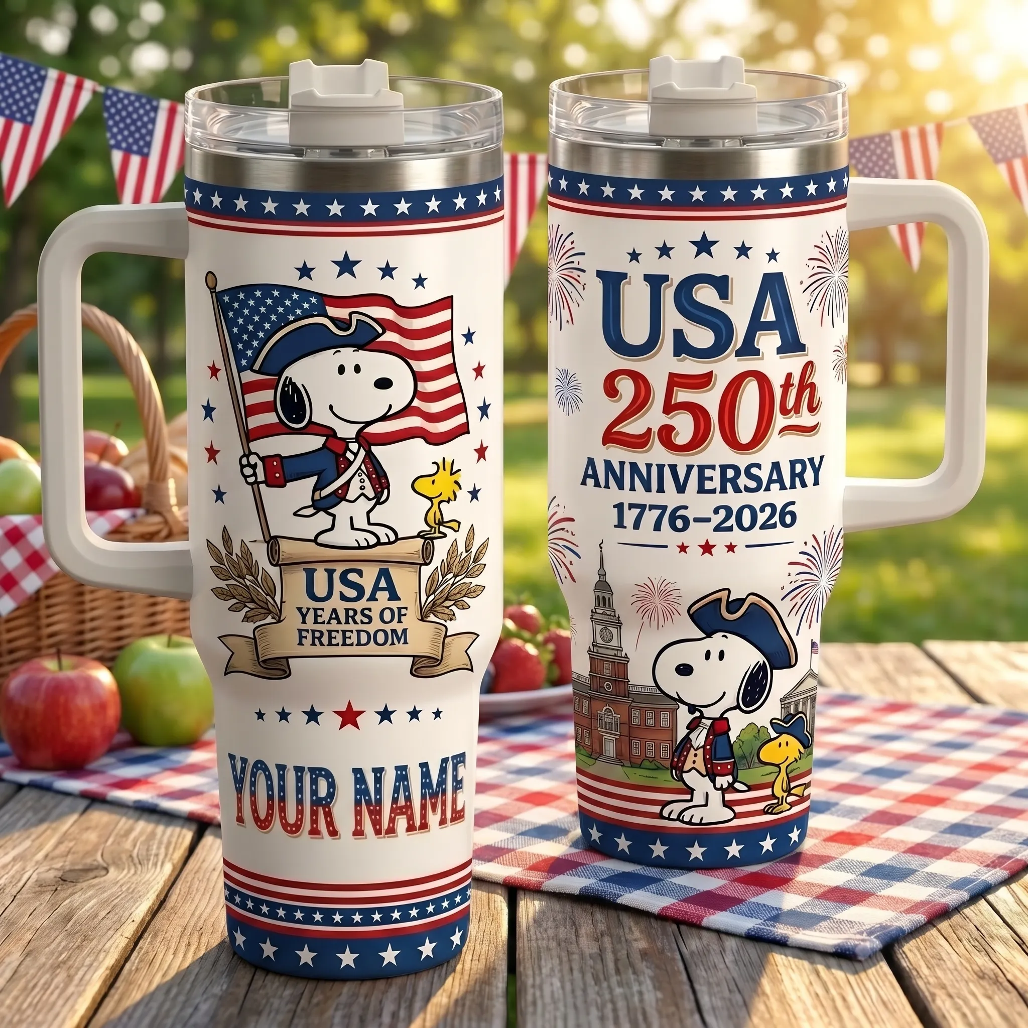 Personalized Snoopy 250 Years of America 40oz Stanley Tumbler - Image 2