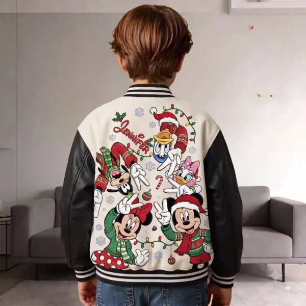 Personalized Mickey & Friends Christmas Squad Quilted Varsity Jacket - Image 3