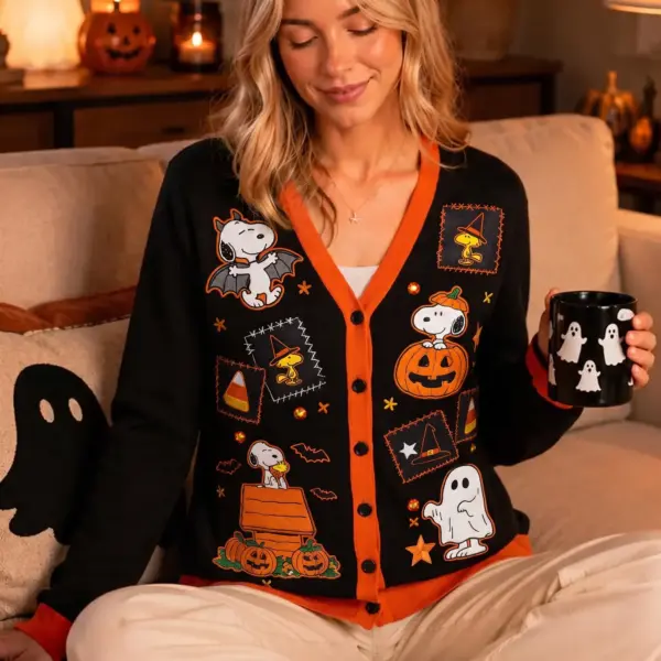Alternative view of Peanuts Snoopy Pumpkin & Ghost 3D Ugly Cardigan