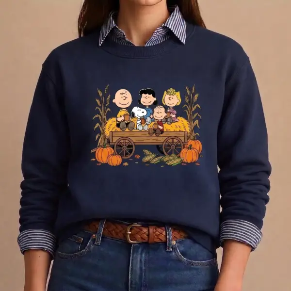 Alternative view of Cozy Peanuts Gang Autumn Hayride Unisex Sweatshirt-THK133188
