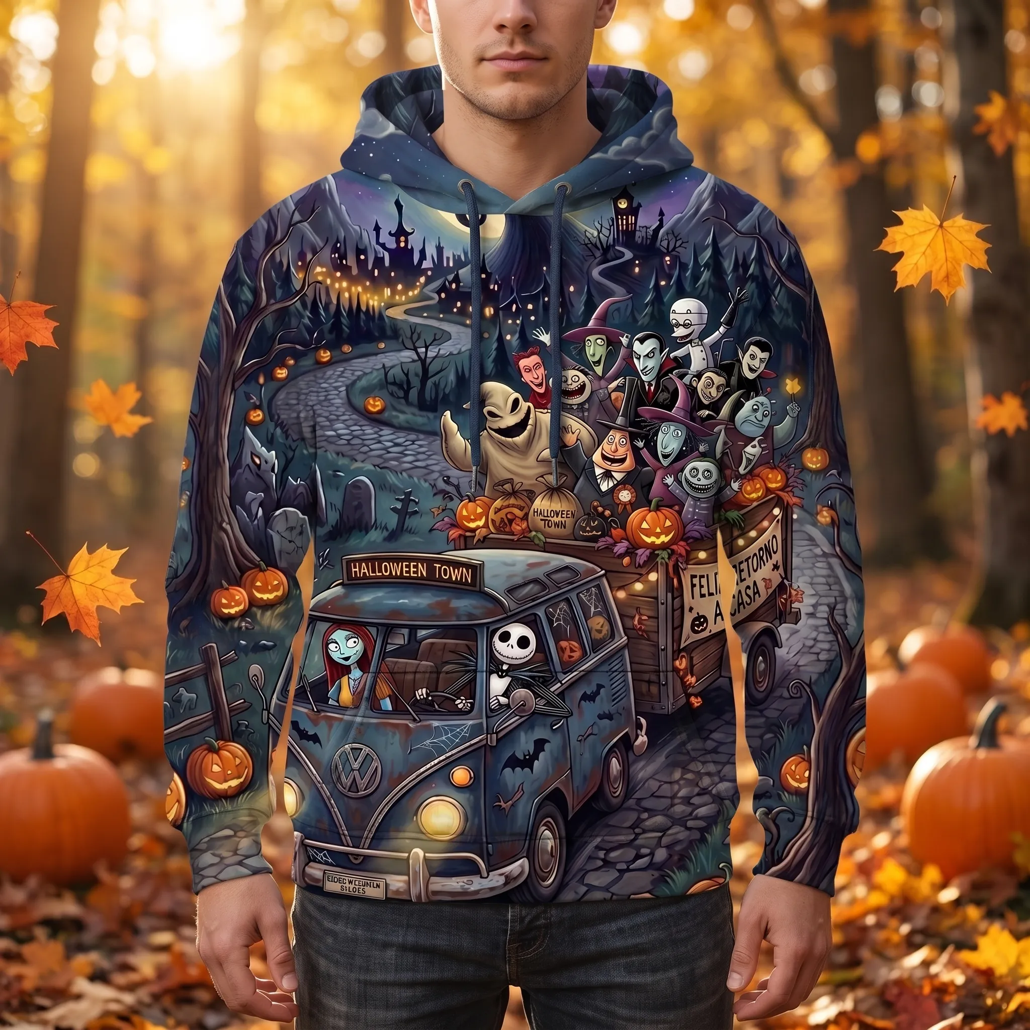 Jack & Sally Vintage Van Halloween Unisex Sweatshirt-THK133432 - Image 3