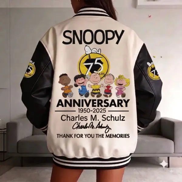Alternative view of Peanuts Snoopy 75th Anniversary 1950-2025 Quilted Varsity Jacket
