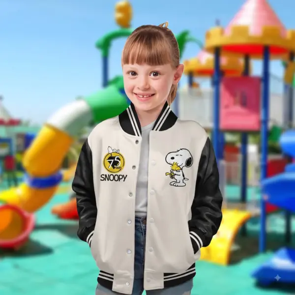 Peanuts Snoopy 75th Anniversary 1950-2025 Quilted Varsity Jacket - Image 4