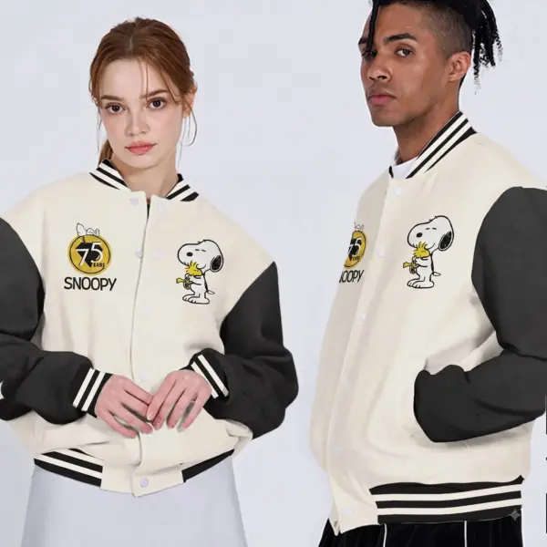 Peanuts Snoopy 75th Anniversary 1950-2025 Quilted Varsity Jacket - Image 3
