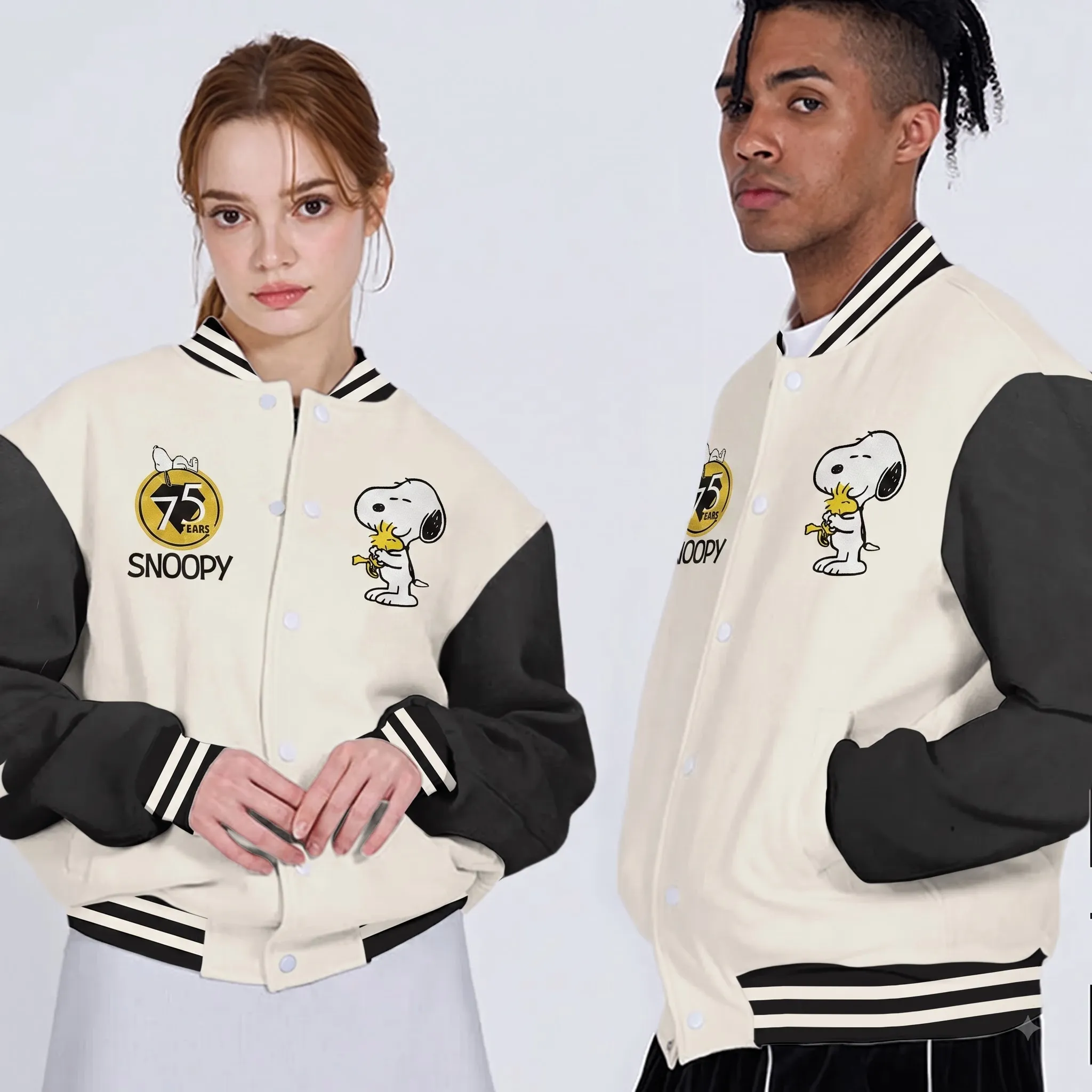 Peanuts Snoopy 75th Anniversary 1950-2025 Quilted Varsity Jacket - Image 3