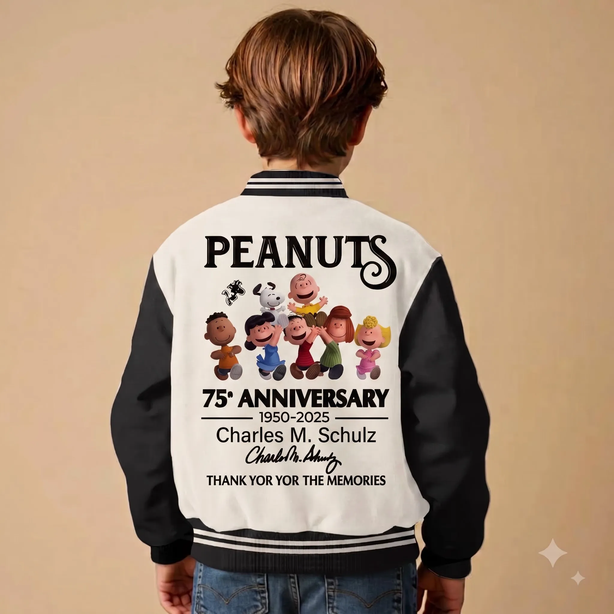 Limited Edition Peanuts 75th Anniversary Quilted Varsity Jacket - Image 4