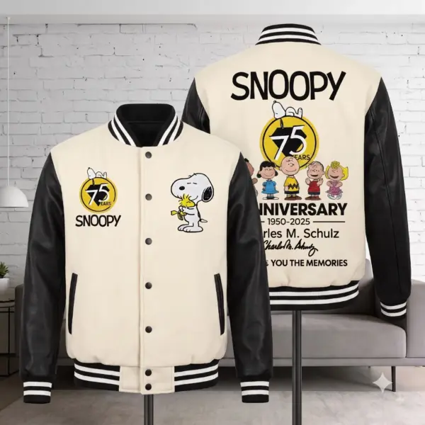 Peanuts Snoopy 75th Anniversary 1950-2025 Quilted Varsity Jacket