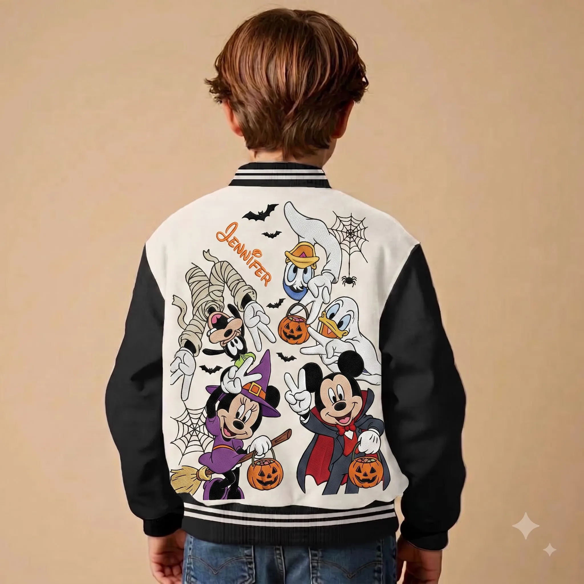 Personalized Mickey & Friends Trick Or Treat Halloween Quilted Varsity Jacket - Image 2