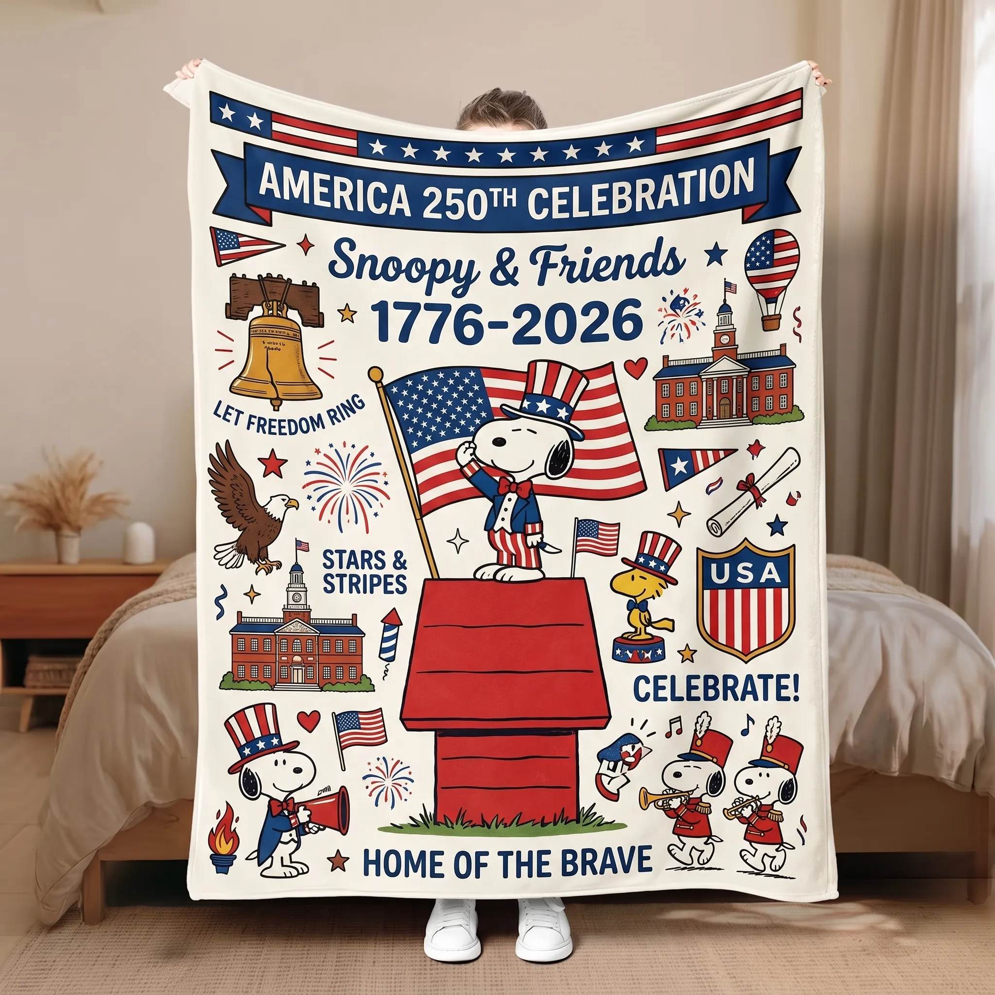 Snoopy 250 Years of America Quilt Blanket -THK132324