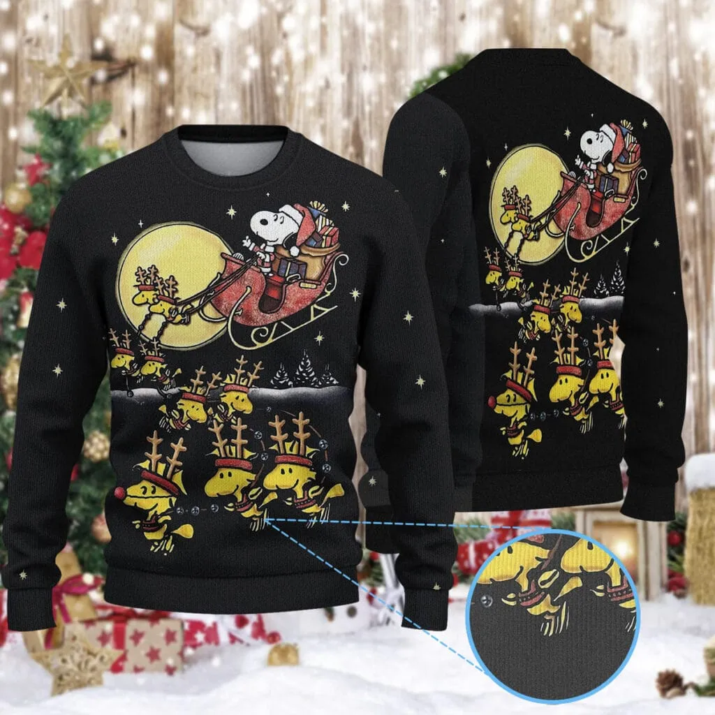 Snoopy And Woodstock Reindeer Christmas Knitted Sweater