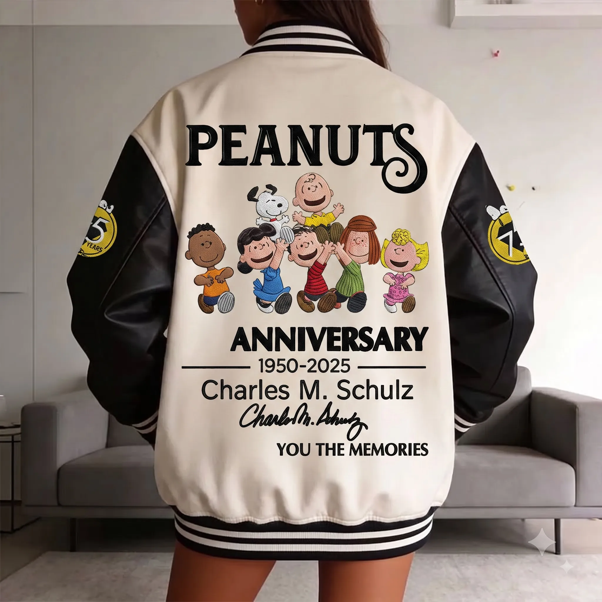Limited Edition Peanuts 75th Anniversary Quilted Varsity Jacket - Image 3