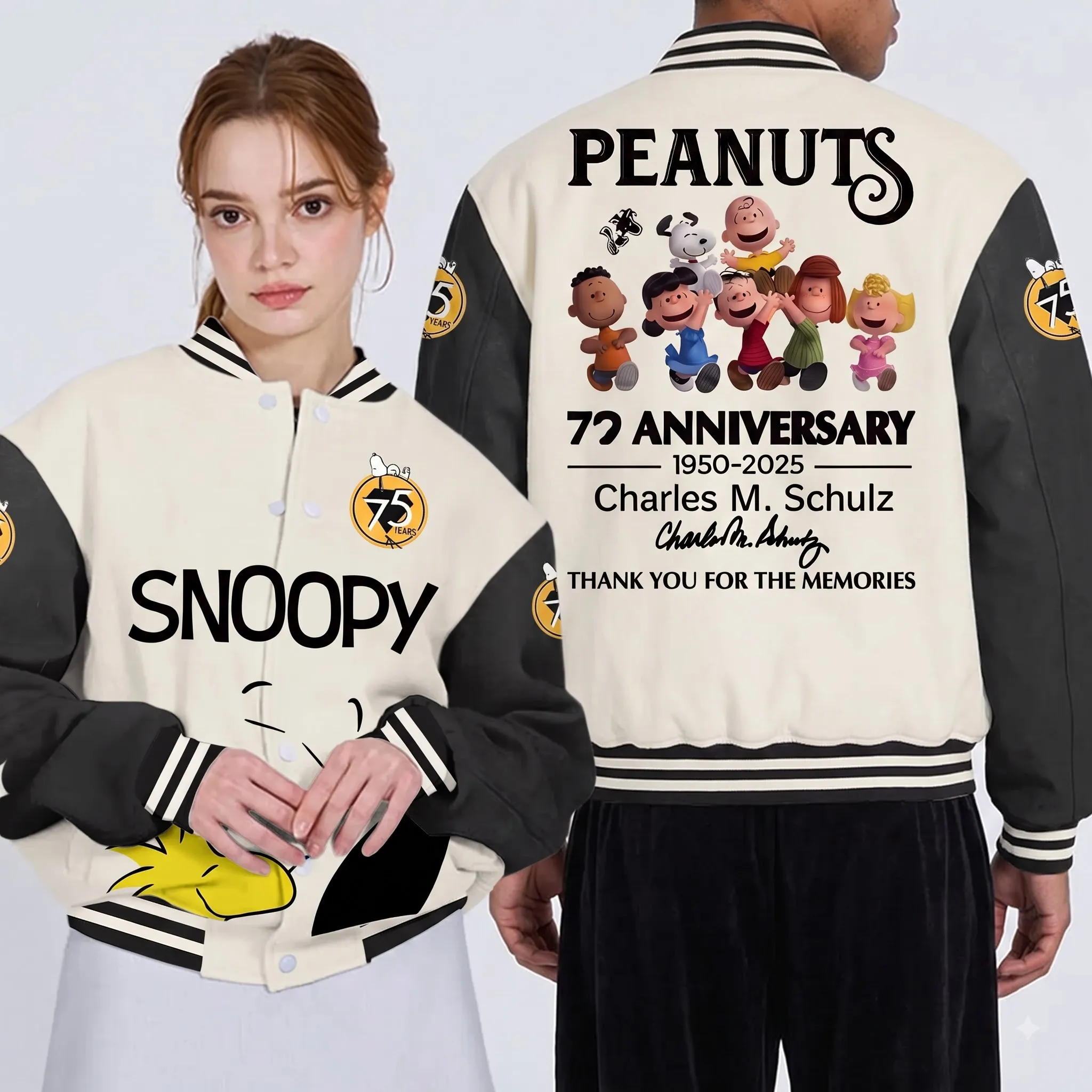 Limited Edition Peanuts 75th Anniversary Quilted Varsity Jacket - Image 2