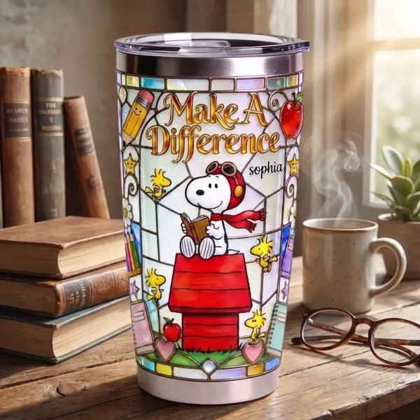 Alternative view of Personalized Snoopy Reading Teacher Tumbler Cup-THK133773