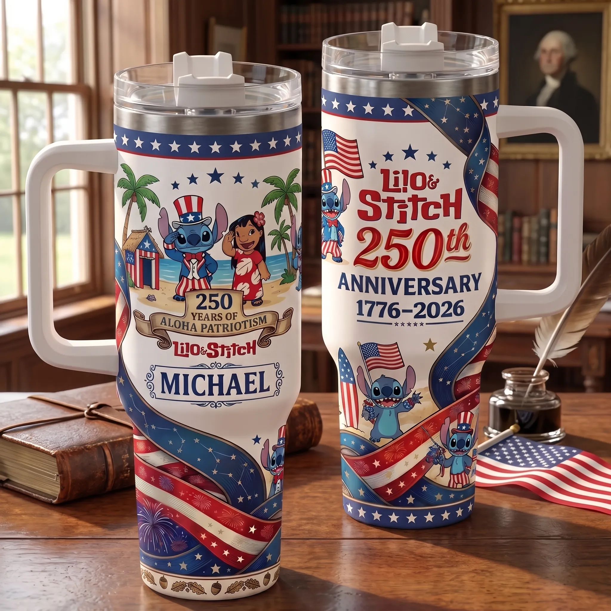 Personalized Lilo & Stitch 250 Years of America 40oz Stanley Tumbler - Image 2