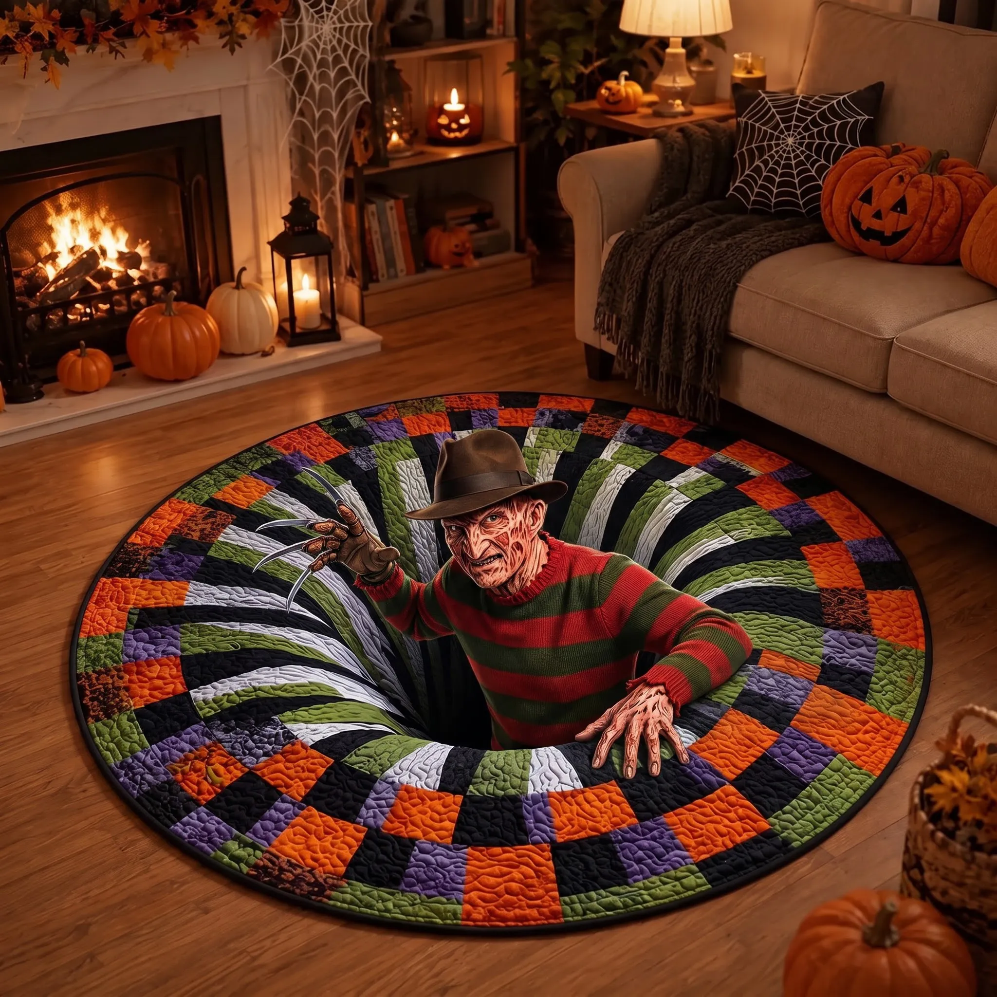 Freddy Krueger Quilted Round Rug