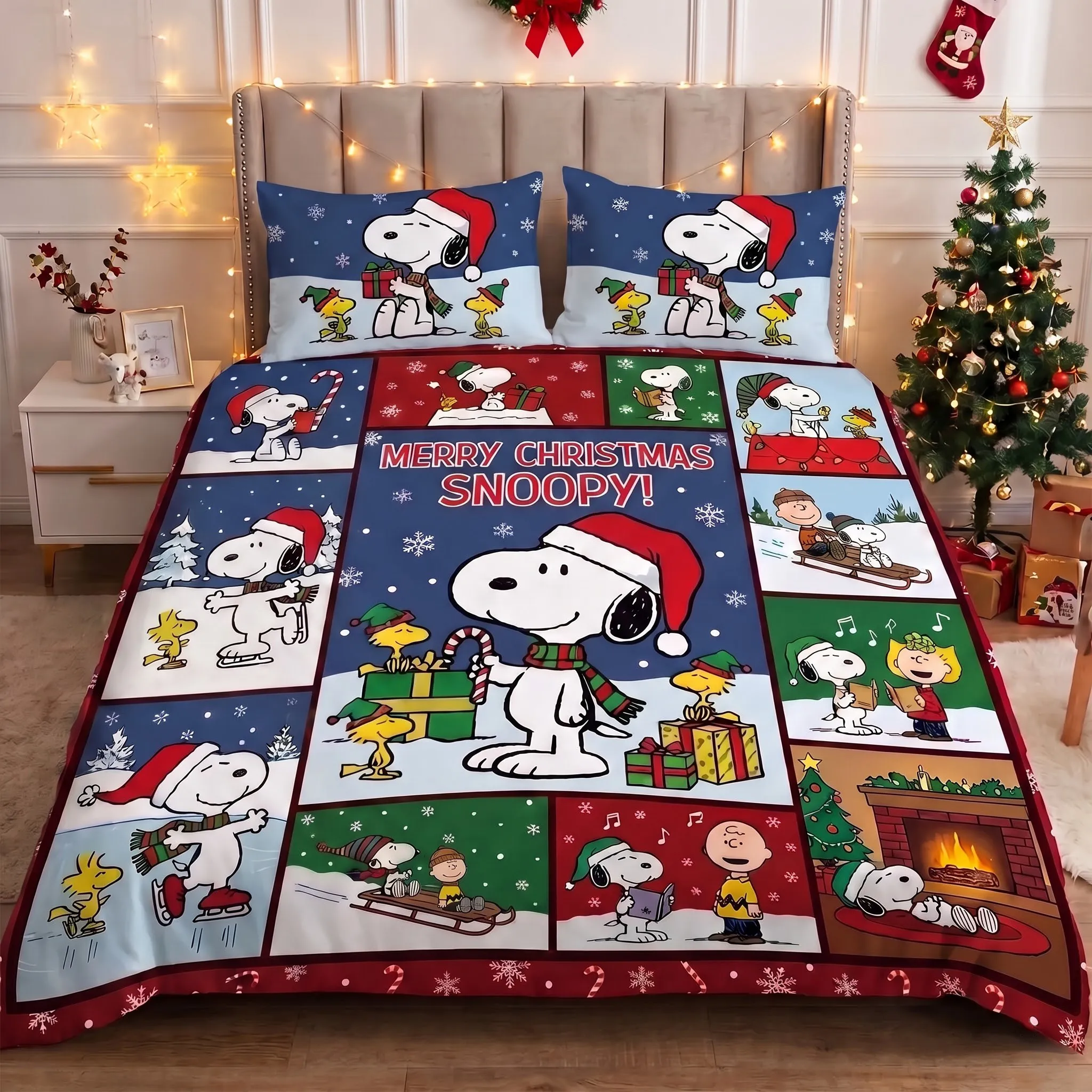 Snoopy Peanuts Christmas Quilt Bedding Set-THK133716