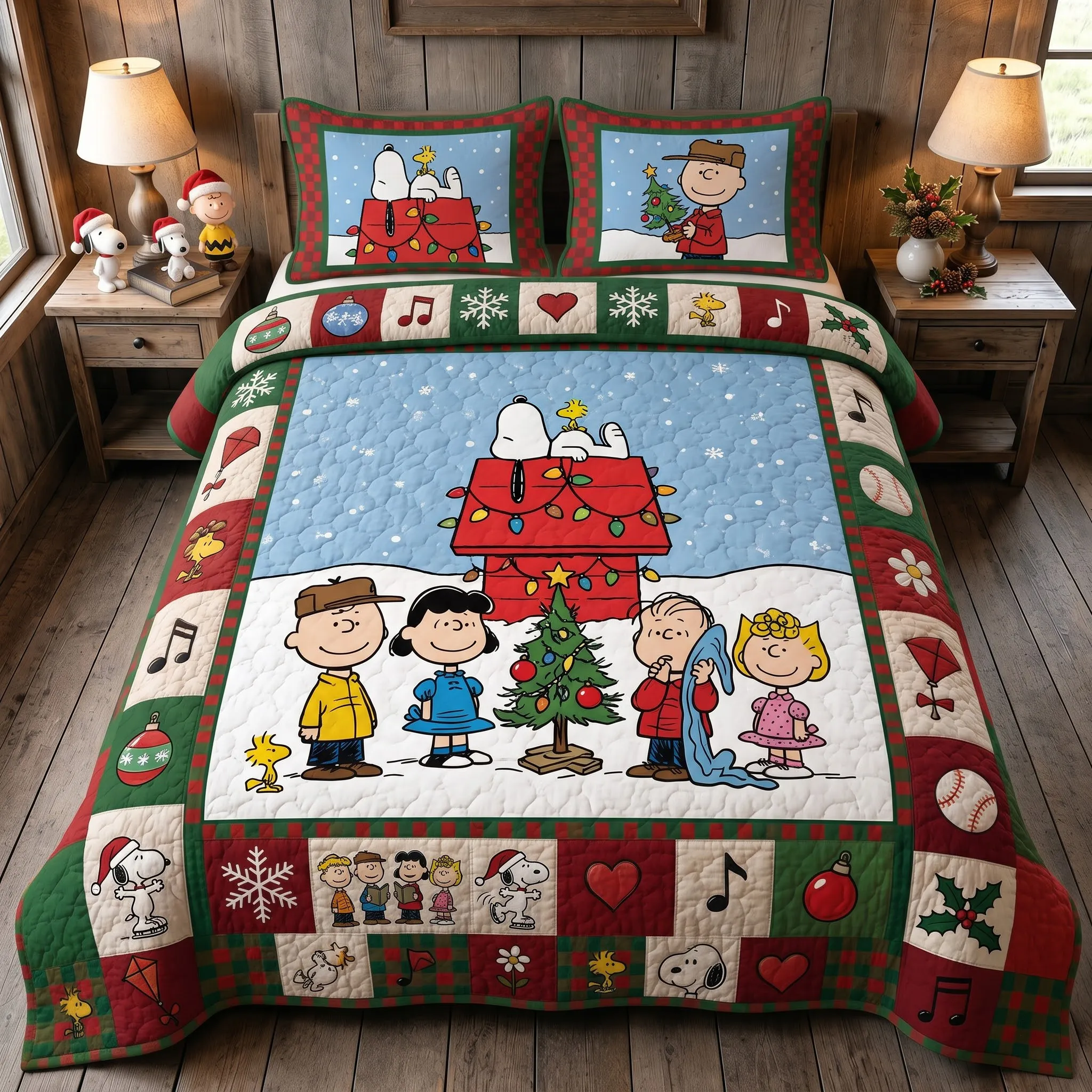 Snoopy & Friends Christmas Quilt Bedding Set-THK134625