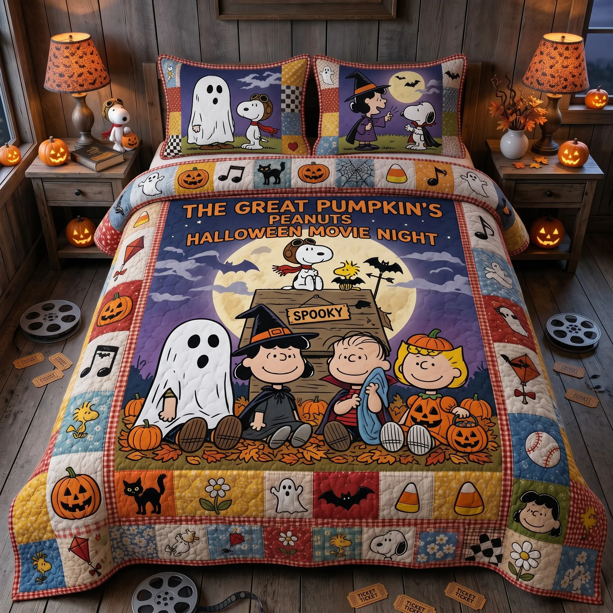 Snoopy Great Pumpkin Halloween Quilt Bedding Set-THK134626