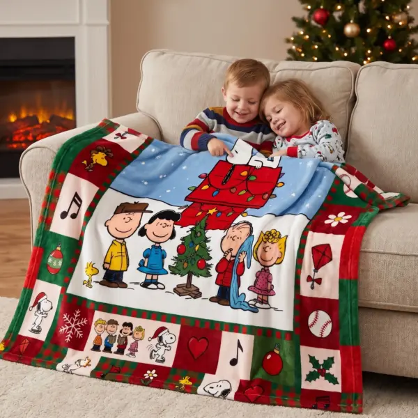 Alternative view of Snoopy & Friends Christmas Fleece Blanket-THK135234